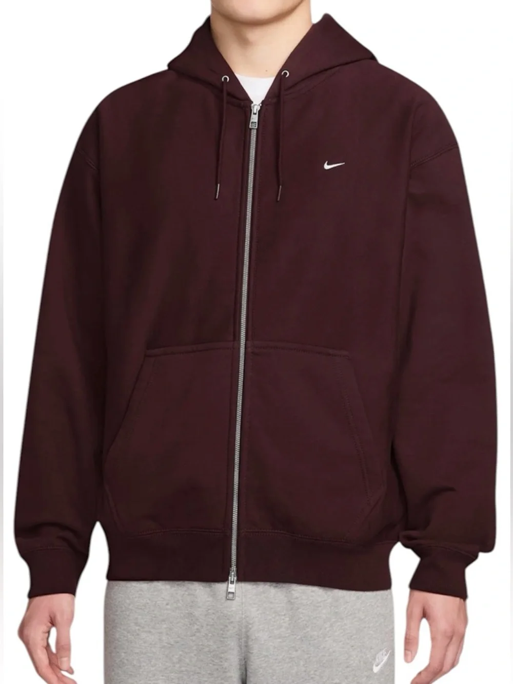 Nike Lab Solo Swoosh Zip Up Hoodie Sweatshirt Burgundy Crush Mens Medium